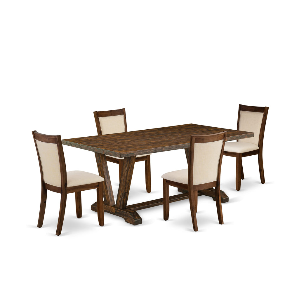 V777MZQPB-3 Dining Set 5-Piece Modern Table with V-Legs & Beige Linen Seats 40x72 Multi-Color Elegance