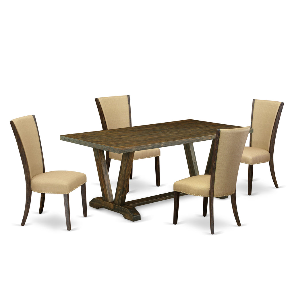 V777VUJ5K-F 5-Piece Dining Set Rectangular Table with V-Legs and 4 Upholstered Parson Chairs