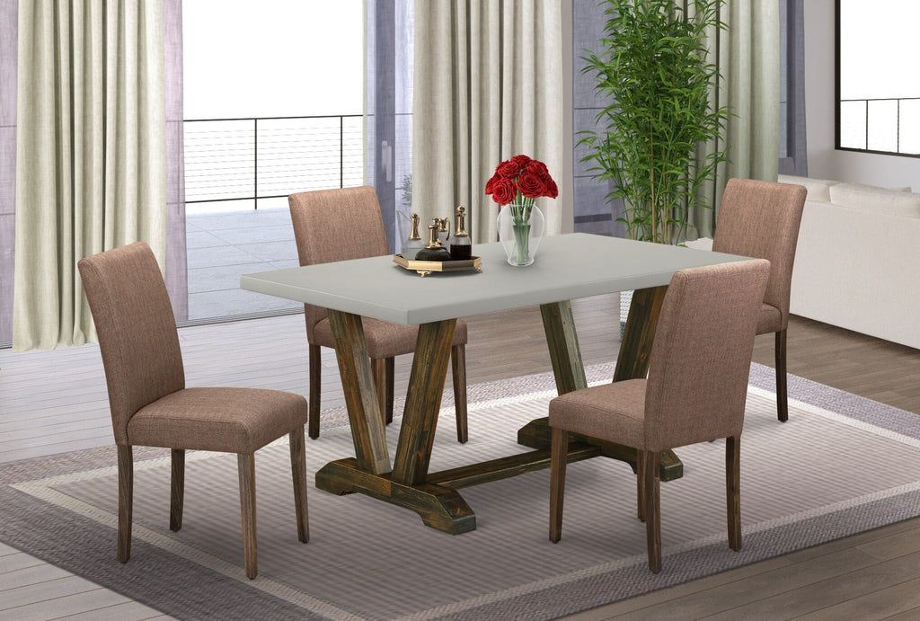 V796AQSPE-F 5-Piece Dining Set Featuring V-Leg Table & 4 Upholstered Parson Chairs with Light Sable Linen