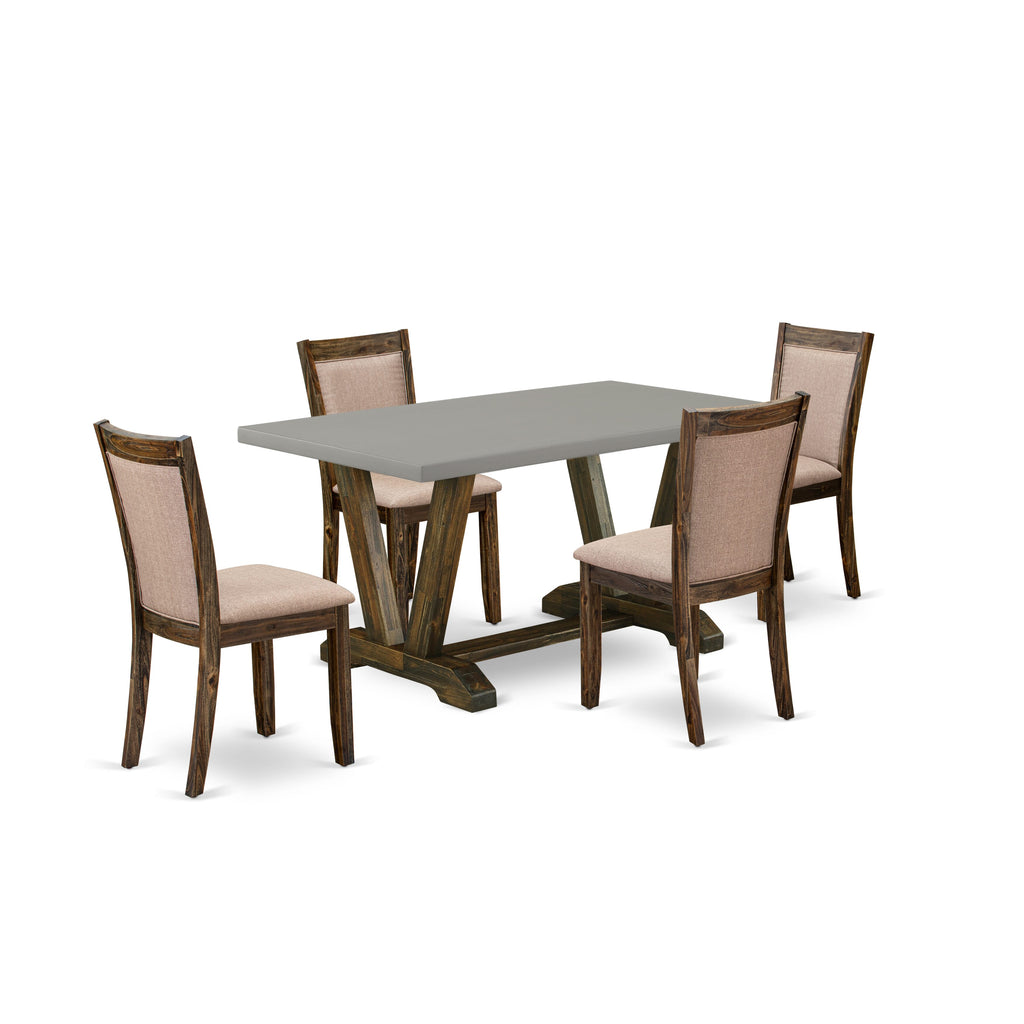 V796MCOTN-4 5 Piece Dining Set Rectangular Table with V-Shaped Legs and 4 Linen Fabric Khaki Chairs