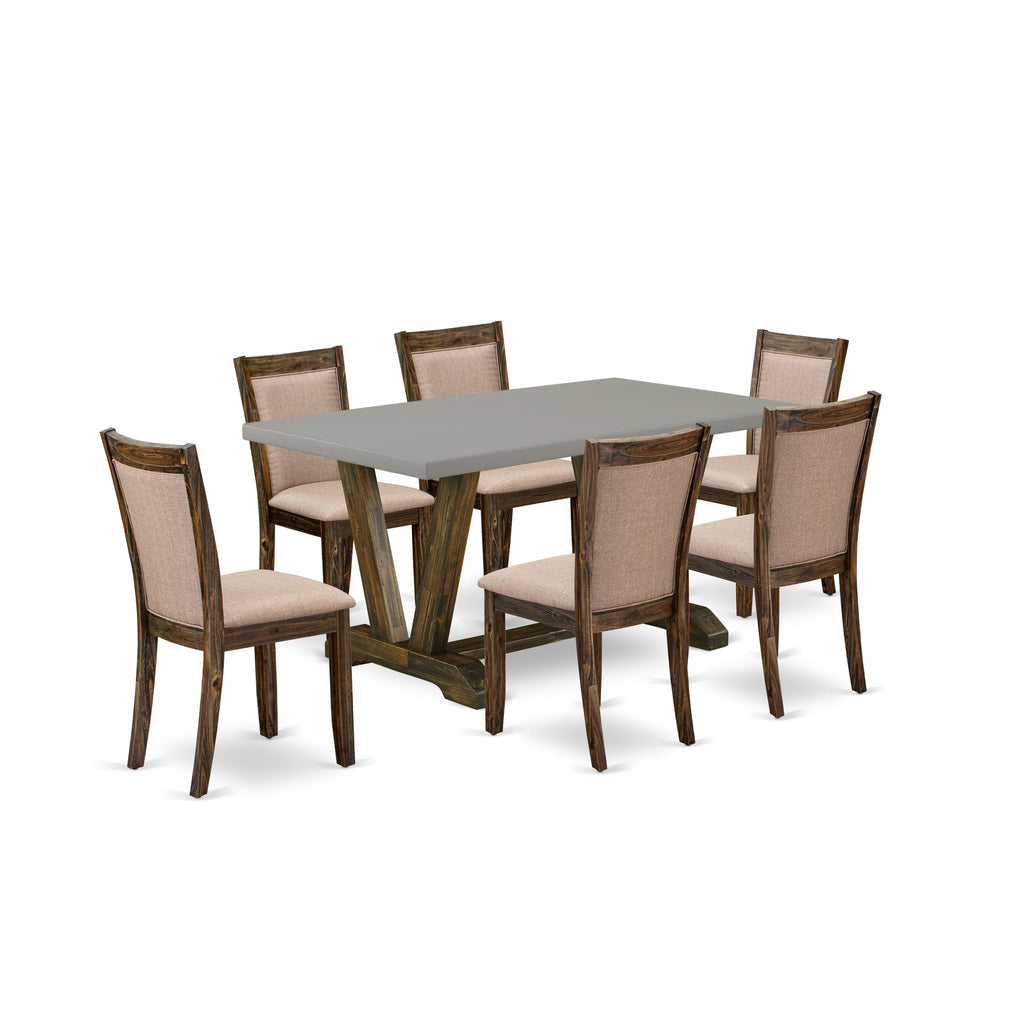 V796MDPVF-O Contemporary Dining Ensemble 7 Piece Set with Chic V-Leg Table & Parsons Chairs in Elegant Khaki Textile, 36x60