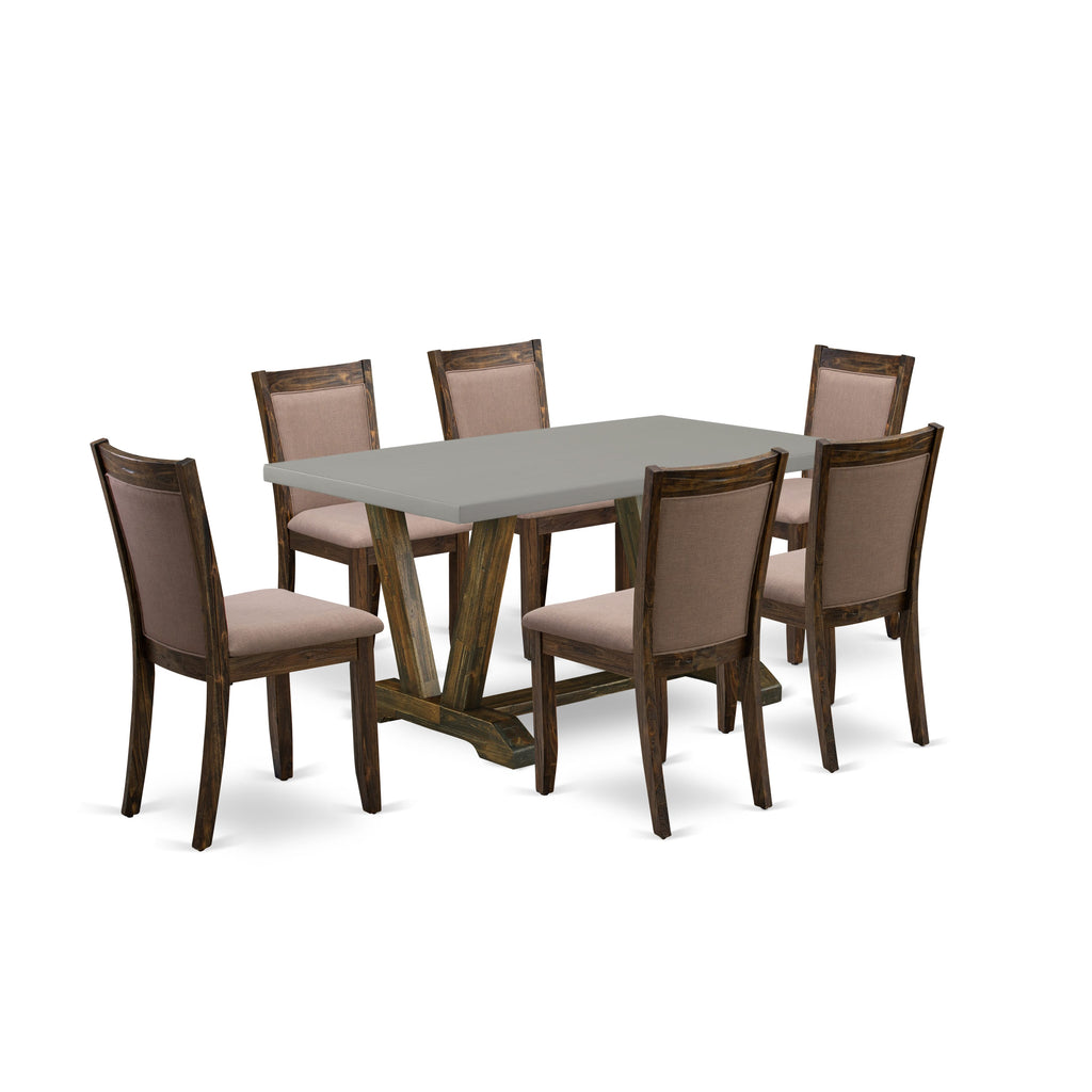 V796ME5B5-B 7-Piece Dining Ensemble Rectangular Table with V-Legs & 6 Cozy Coffee Linen Chairs, Multi-Toned, 36x60 in.