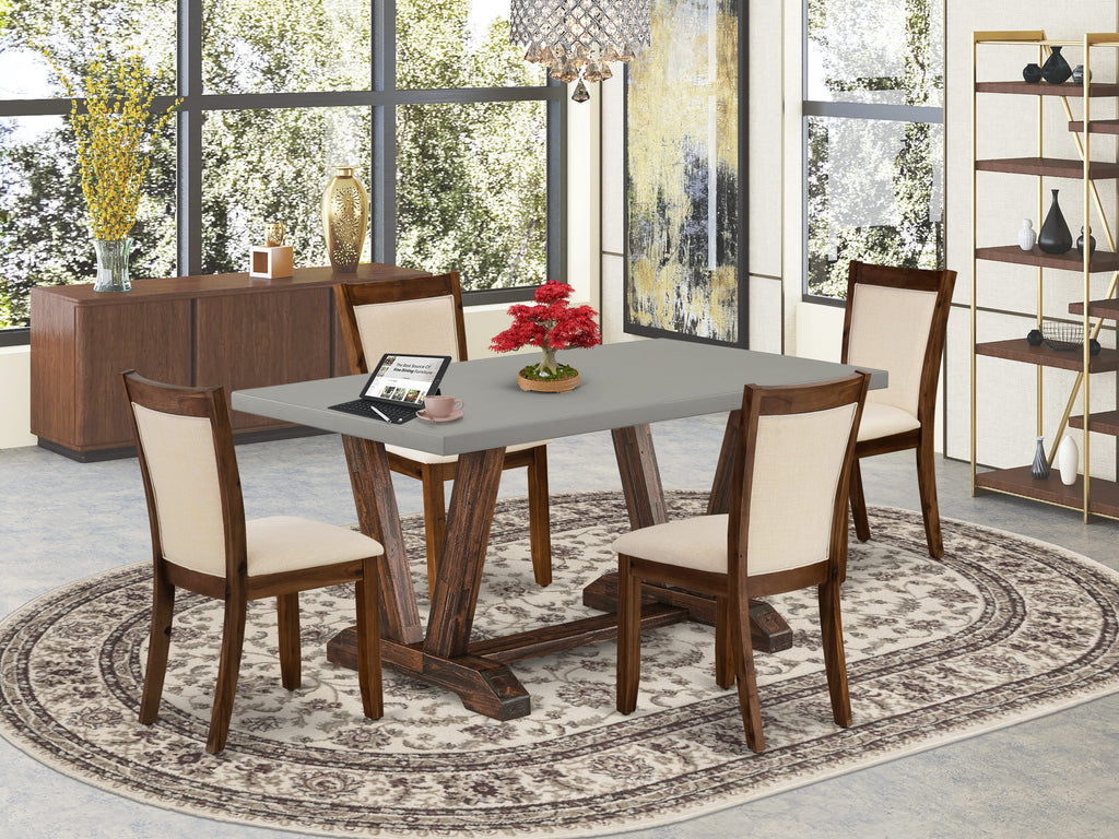 V796M50AP-L 5 Piece Dining Set with V-Legged Table & Beige Linen Parsons Chairs