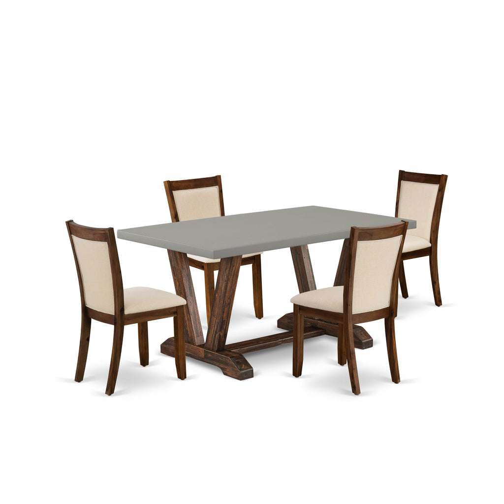V796M50AP-L 5 Piece Dining Set with V-Legged Table & Beige Linen Parsons Chairs