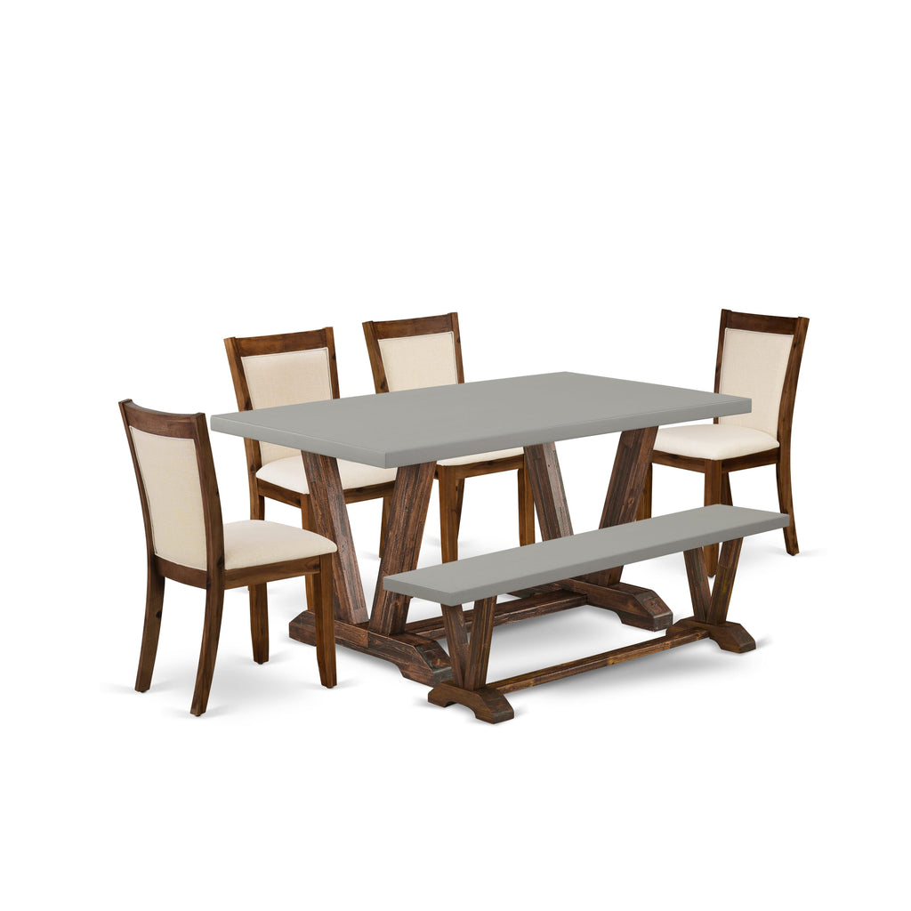 V796MRG05-G 6-Piece Dining Assembly Rectangle Table, 4 Chairs, Bench, Beige Linen