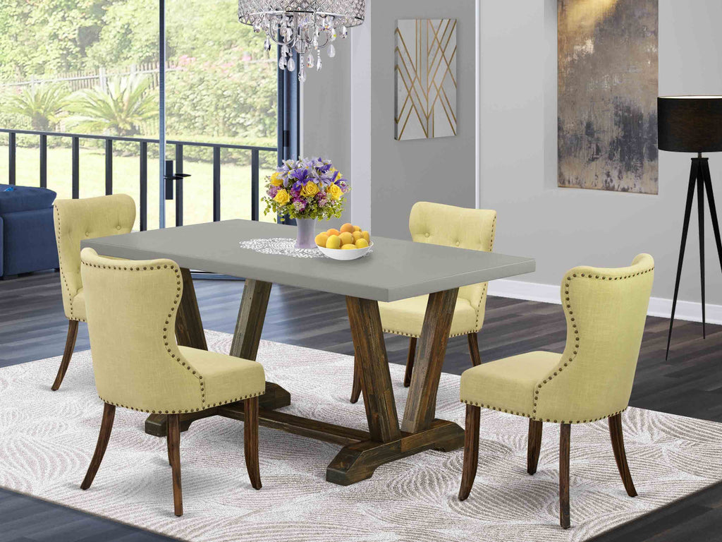 V796SBN9T-L Sophisticated 5-Piece Dining Set with V-Leg Table and 4 Parson Chairs, 36x60, Multi-Color Elegance