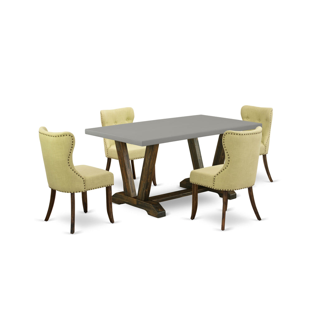 V796SBN9T-L Sophisticated 5-Piece Dining Set with V-Leg Table and 4 Parson Chairs, 36x60, Multi-Color Elegance