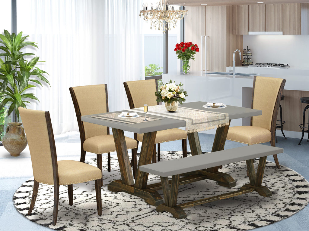V796V0ZZT-Y - 6-Piece Dining Collection with Rectangle Table, V-Legs, Chairs & Bench, Multi-Color