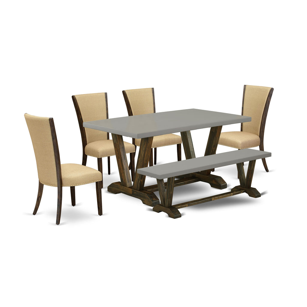 V796V0ZZT-Y - 6-Piece Dining Collection with Rectangle Table, V-Legs, Chairs & Bench, Multi-Color