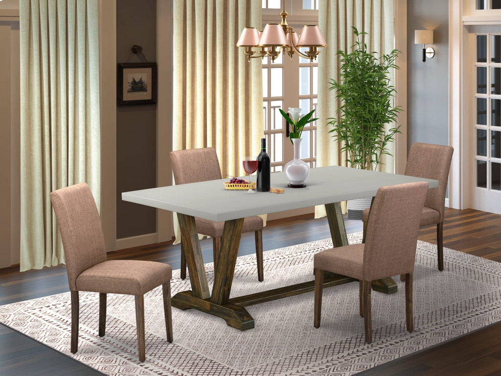 V797A8Q2O-P 5-Piece Dining Set with Sleek Rectangle Table & Coordinated Parsons Chairs in Multi-Hued Linen Fabric