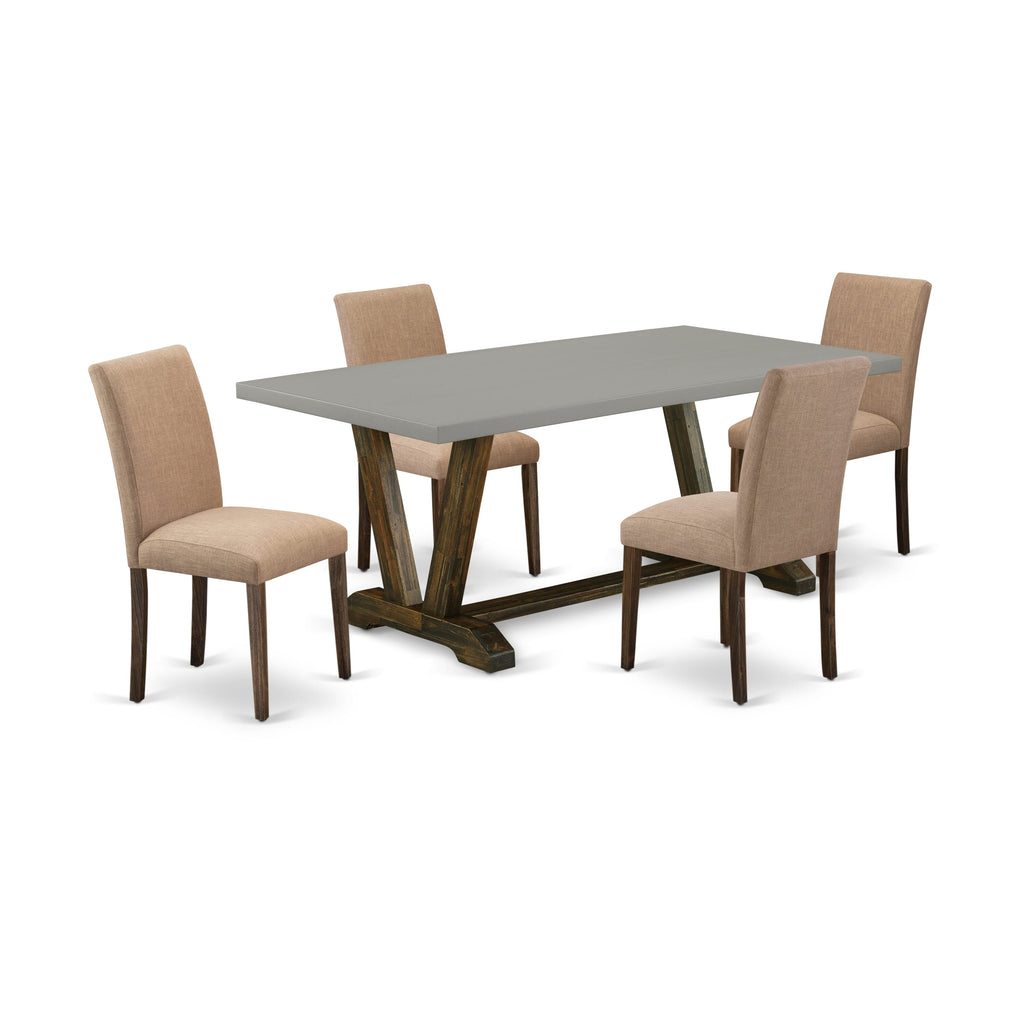 V797A8Q2O-P 5-Piece Dining Set with Sleek Rectangle Table & Coordinated Parsons Chairs in Multi-Hued Linen Fabric