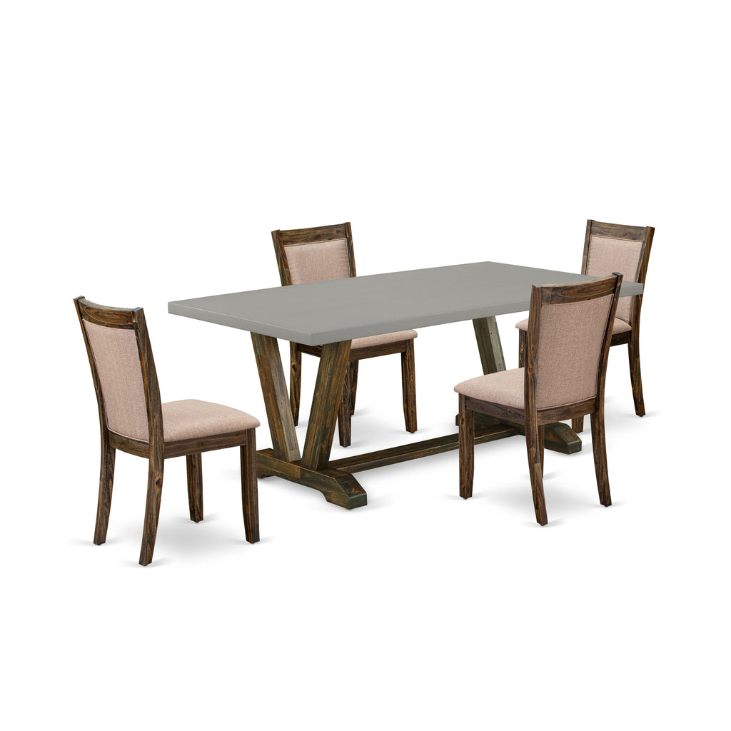 V797MW43Y-B Elegant 5-Piece Dining Set with V-Leg Table and Khaki Parson Chairs, Multi-Color