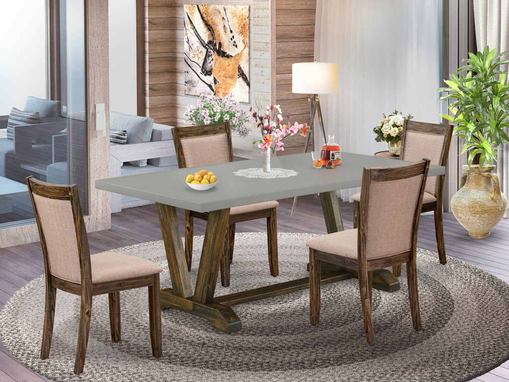 V797MW43Y-B Elegant 5-Piece Dining Set with V-Leg Table and Khaki Parson Chairs, Multi-Color