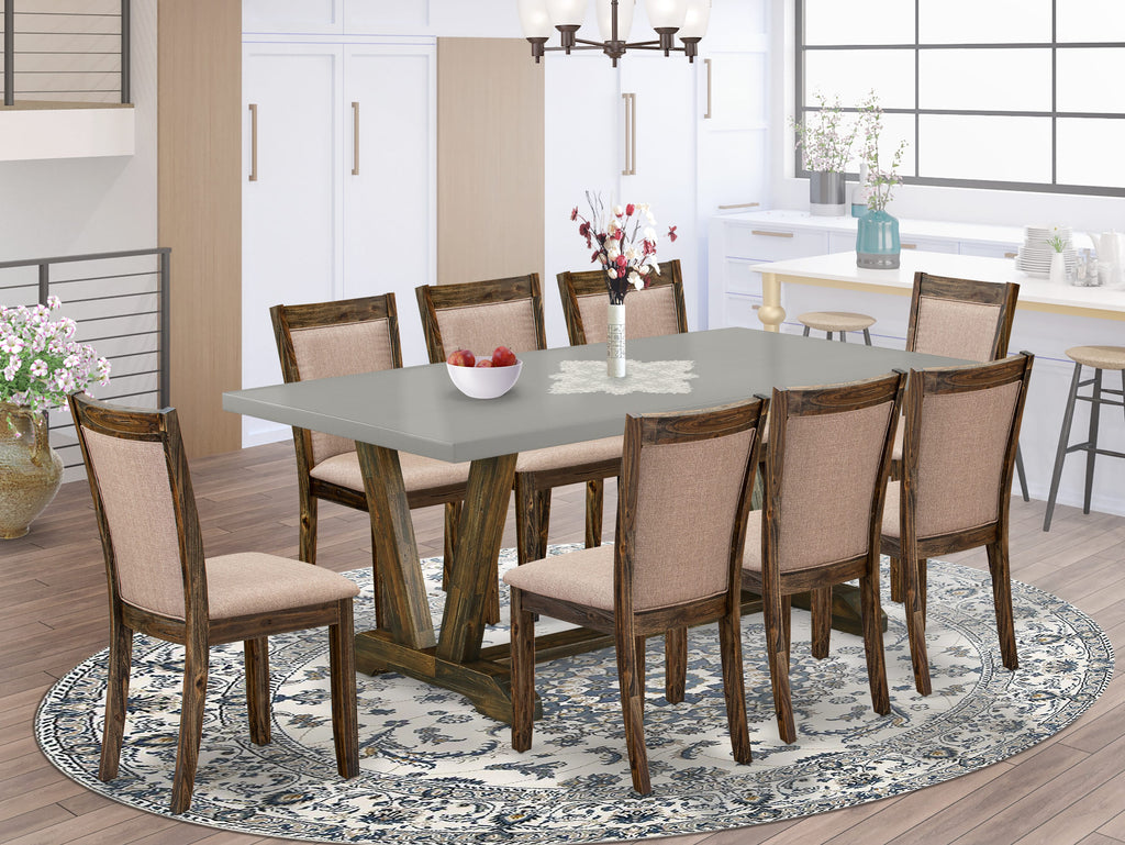V797MT4KI-K 9-Piece Set with V-Legged Table & 8 Khaki Linen Parson Chairs, 40x72