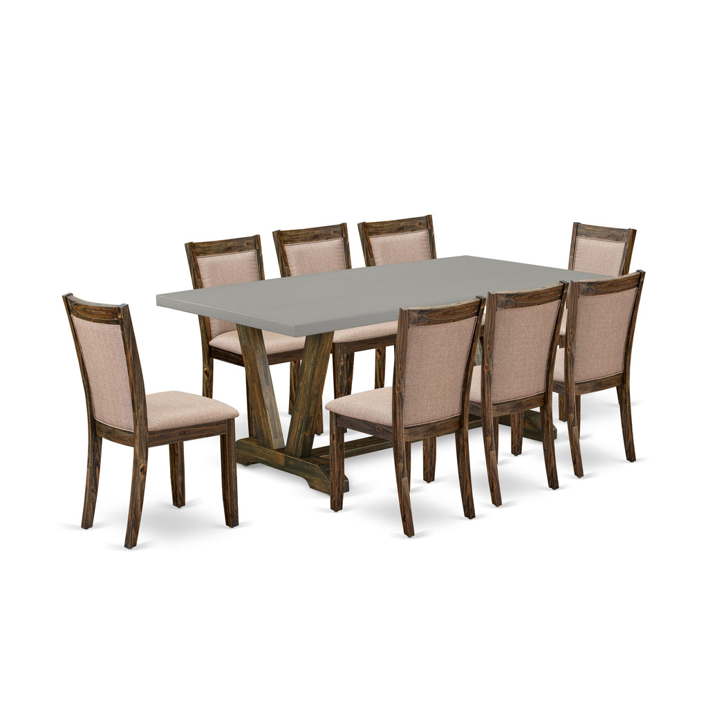 V797MT4KI-K 9-Piece Set with V-Legged Table & 8 Khaki Linen Parson Chairs, 40x72