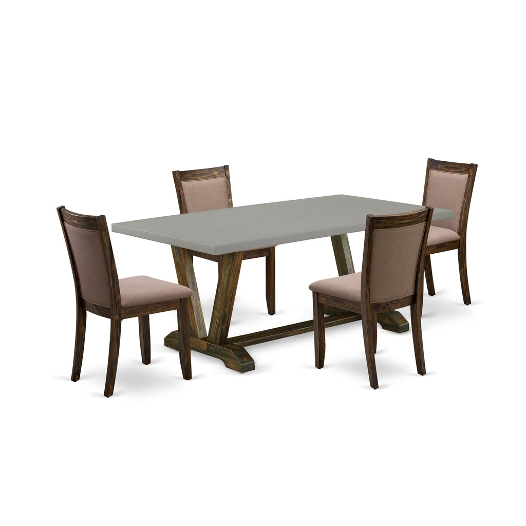 V797M9HT9-I Rectangular V-Leg Dining Ensemble & 4 Coffee Linen Chairs, Multi-Color, 40x72 In