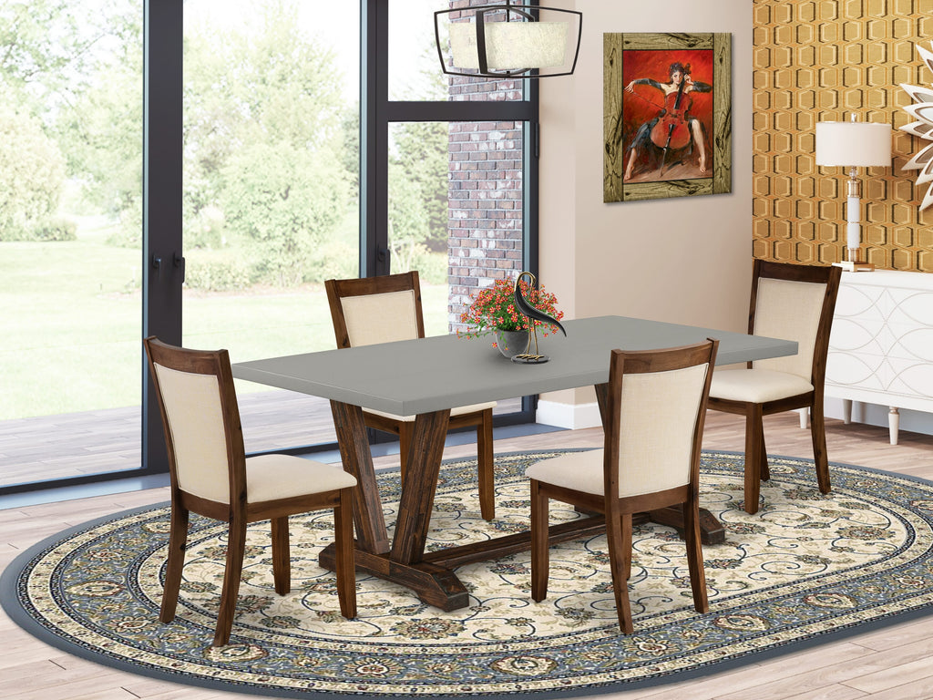 Elegant Dining Ensemble V797MJNWW-I 5-Piece Set Featuring V-Leg Table & Beige Parsons Chairs