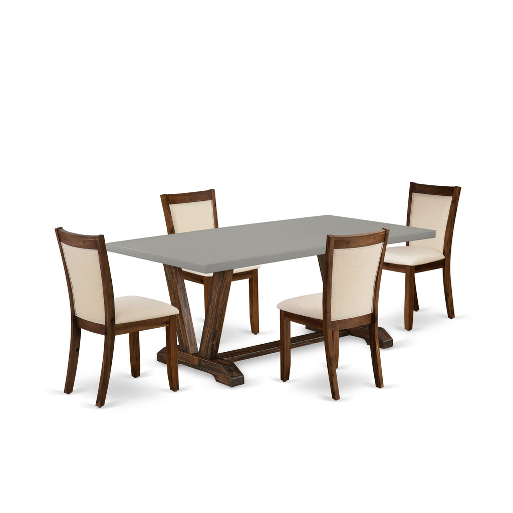 Elegant Dining Ensemble V797MJNWW-I 5-Piece Set Featuring V-Leg Table & Beige Parsons Chairs
