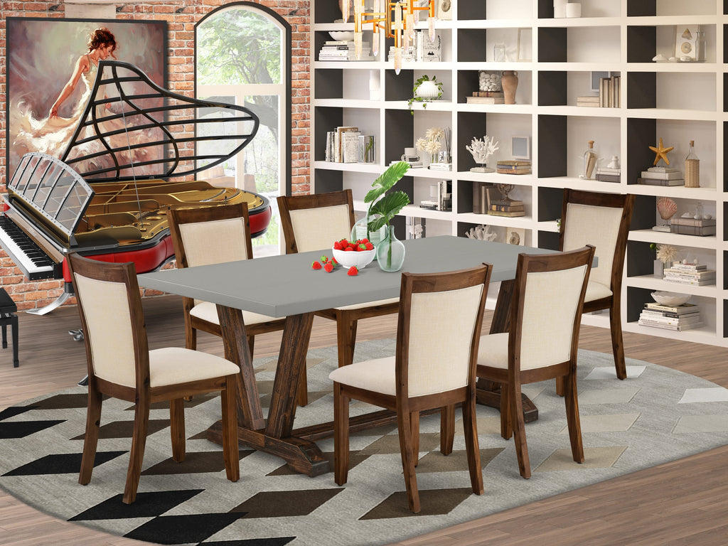 V797MP535-E 7-Piece Contemporary Dining Set with Rectangular Table & 6 Comfy Linen Upholstered Chairs