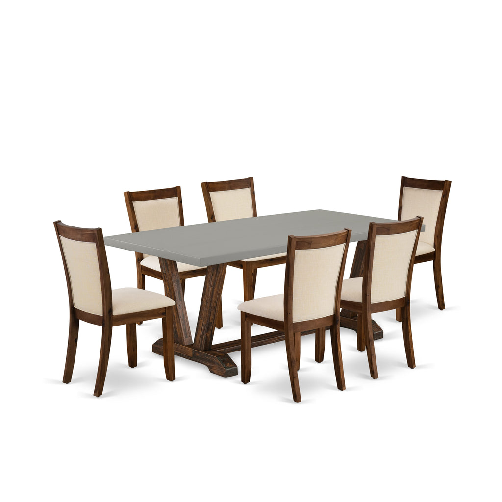 V797MP535-E 7-Piece Contemporary Dining Set with Rectangular Table & 6 Comfy Linen Upholstered Chairs