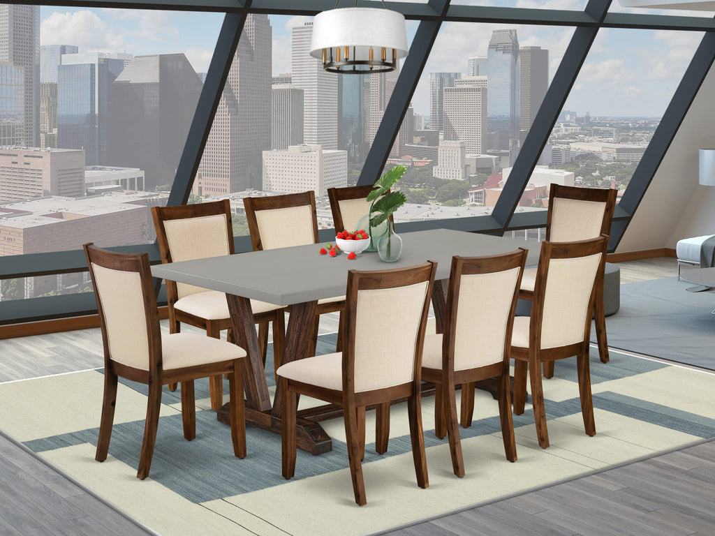 9-Piece V797MYB06 Dining Set Rectangular Table & Light Beige Parson Chairs