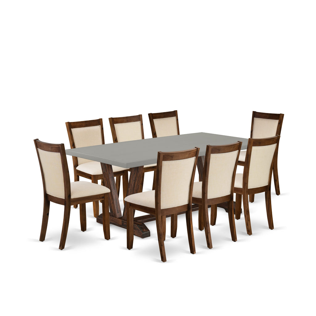 9-Piece V797MYB06 Dining Set Rectangular Table & Light Beige Parson Chairs
