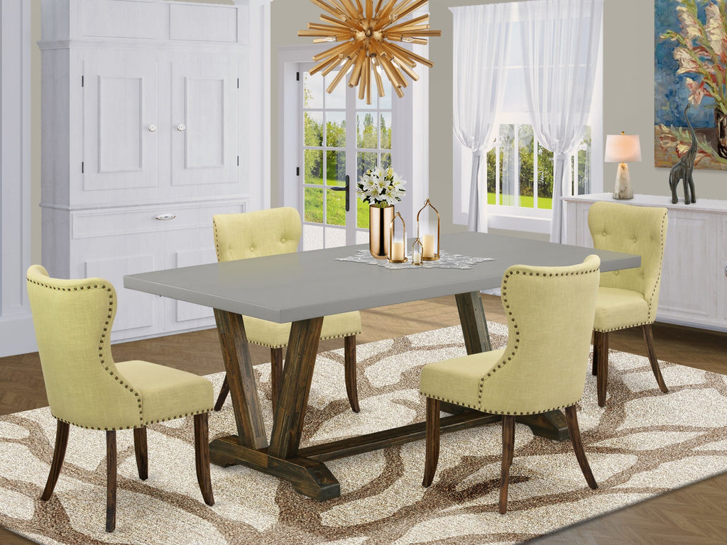 V797S1VT1-S Dining Set 5-Piece V-Leg Table & 4 Limelight Linen Chairs, Multi-Color, 40x72