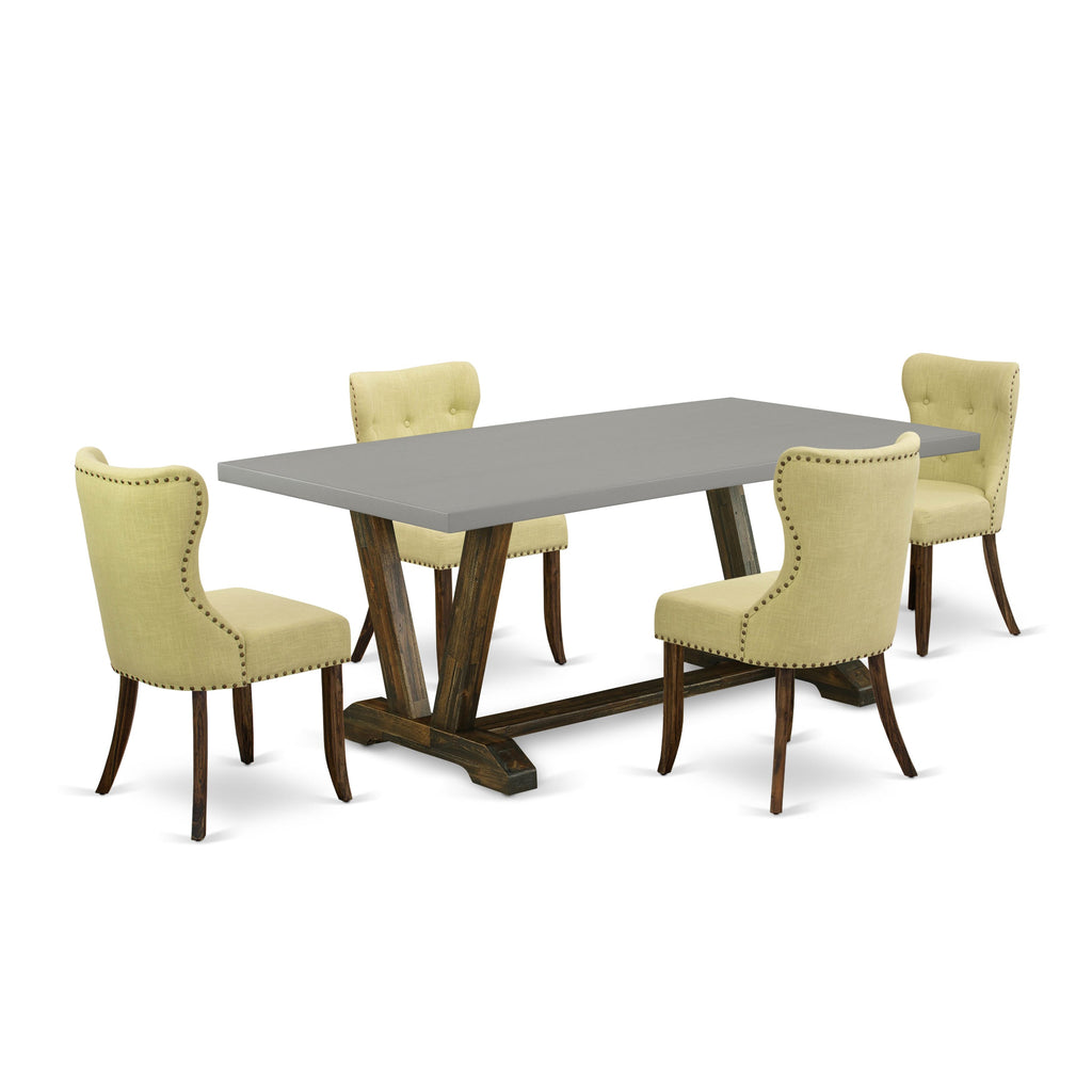 V797S1VT1-S Dining Set 5-Piece V-Leg Table & 4 Limelight Linen Chairs, Multi-Color, 40x72