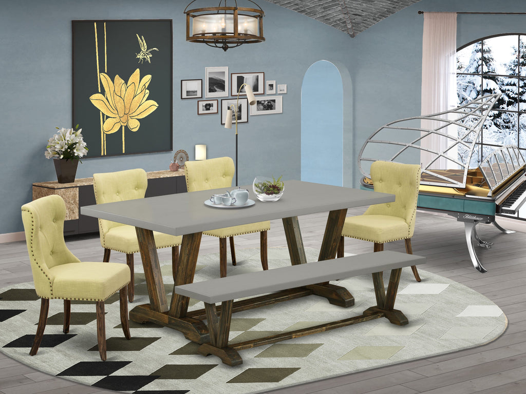 V797SX5AC-3 6-Piece Dining Set Rectangular Table, V-Legs, 4 Chairs & Bench, Multicolor Design, 40x72 in.