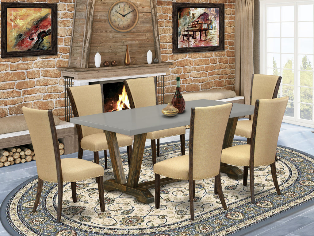 V797VC72J-9 Elegant 7-Piece Dining Ensemble with Rectangular Table & Upholstered Seats for Modern Spaces