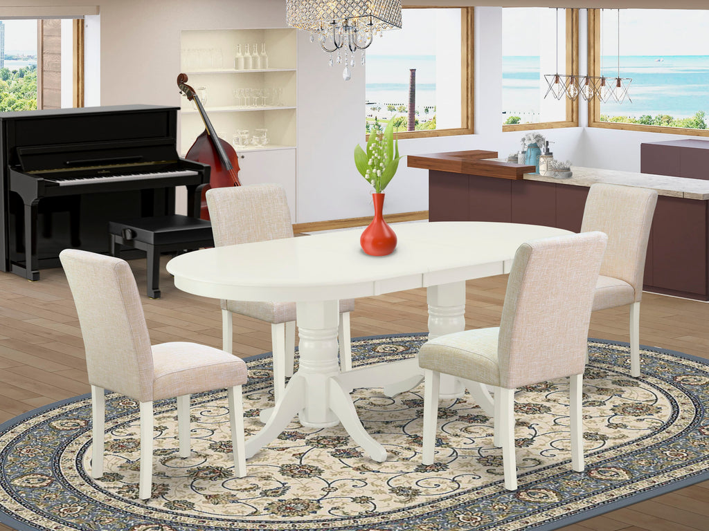 VAAB5-81Z-EQ Versatile 5-Piece Dining Set Elegant Oval Table with Extendable Leaf, Plus 4 Chic Beige Chairs
