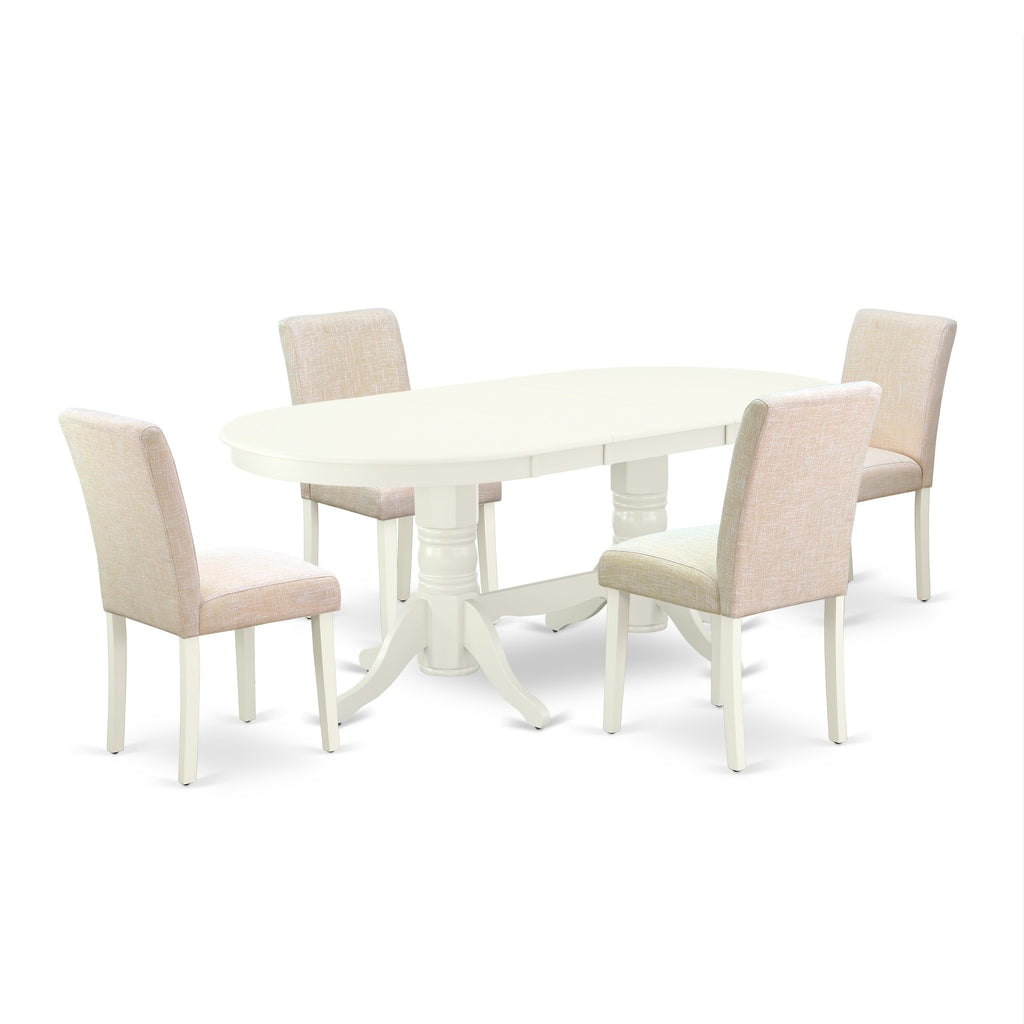 VAAB5-81Z-EQ Versatile 5-Piece Dining Set Elegant Oval Table with Extendable Leaf, Plus 4 Chic Beige Chairs