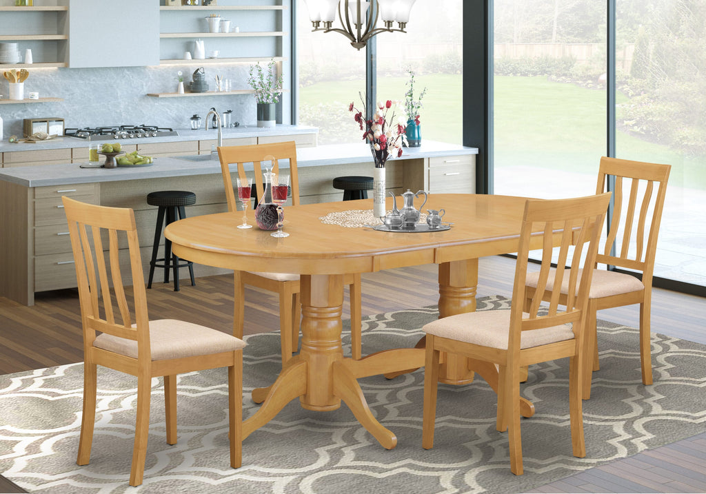 VAAN5-KYA-Y Cozy 5-Piece Oval Dining Set with Leaf Extension and 4 Linen Seats for Ultimate Comfort