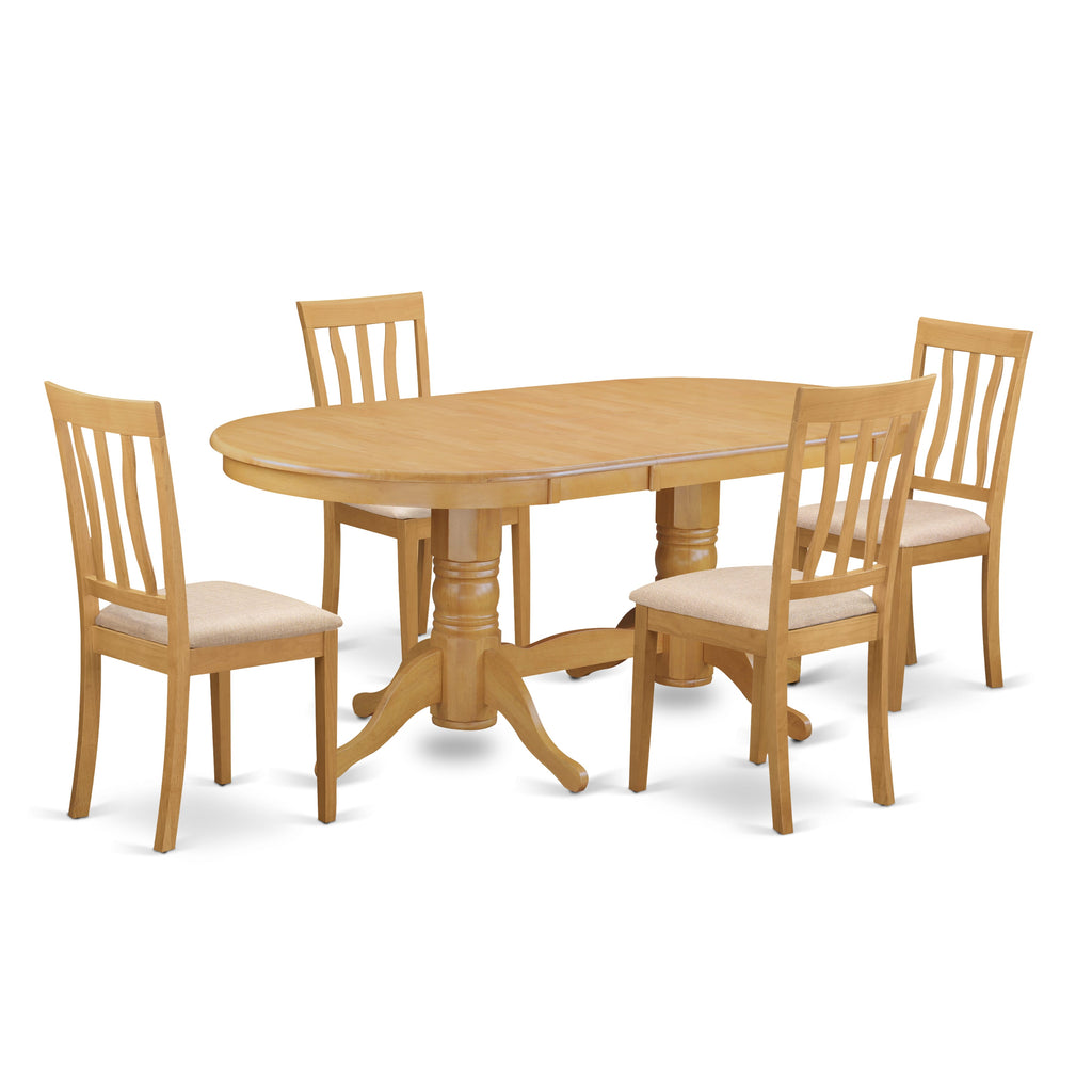 VAAN5-KYA-Y Cozy 5-Piece Oval Dining Set with Leaf Extension and 4 Linen Seats for Ultimate Comfort