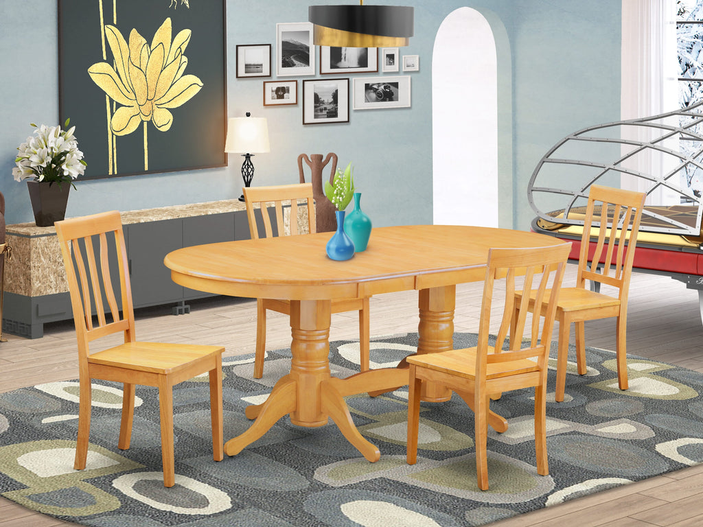 VAAN5-UDJ-5 Dining Collection Butterfly Leaf Oval Table with Wood Chairs, Set of 5, in Warm Oak Finish