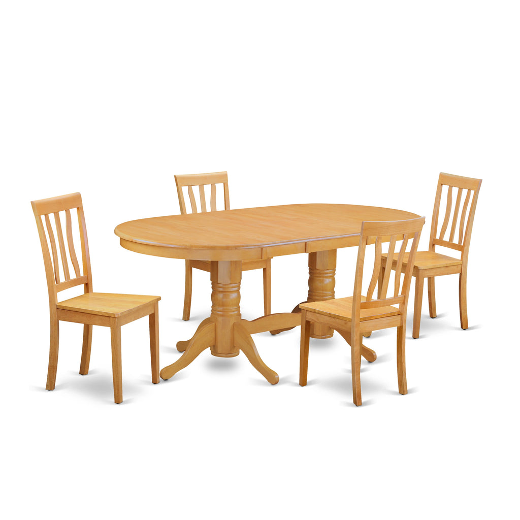 VAAN5-UDJ-5 Dining Collection Butterfly Leaf Oval Table with Wood Chairs, Set of 5, in Warm Oak Finish