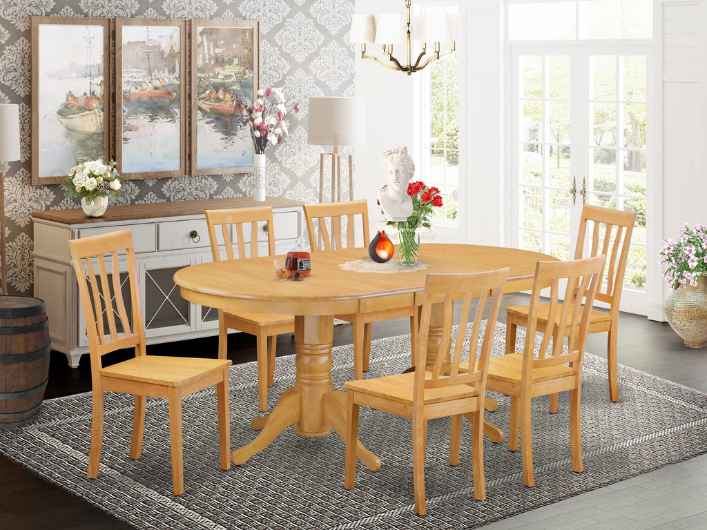 Upgrade Your Dining Experience VAAN7-M8C-W 7-Piece Set with an Extendable Oval Table & Six Chairs in Oak Finish