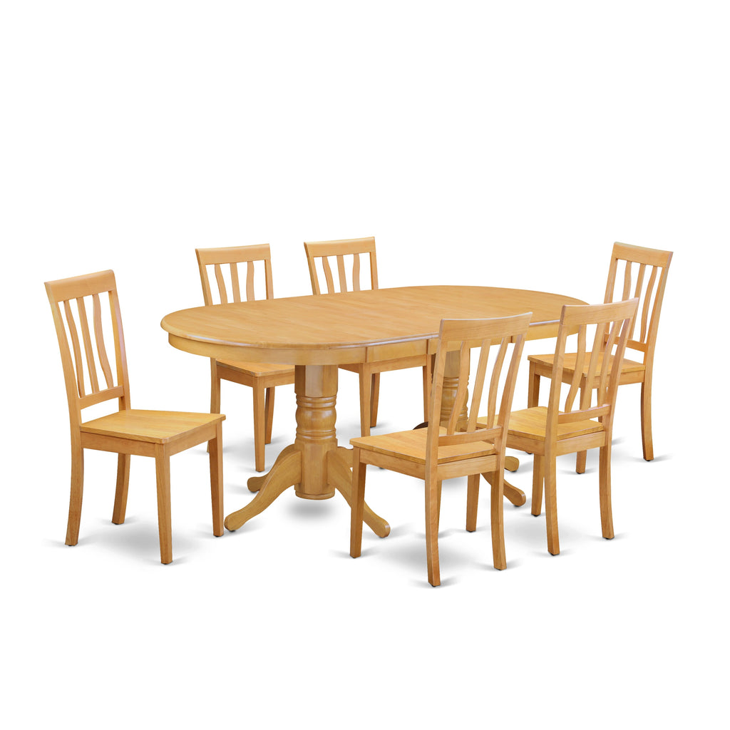 Upgrade Your Dining Experience VAAN7-M8C-W 7-Piece Set with an Extendable Oval Table & Six Chairs in Oak Finish