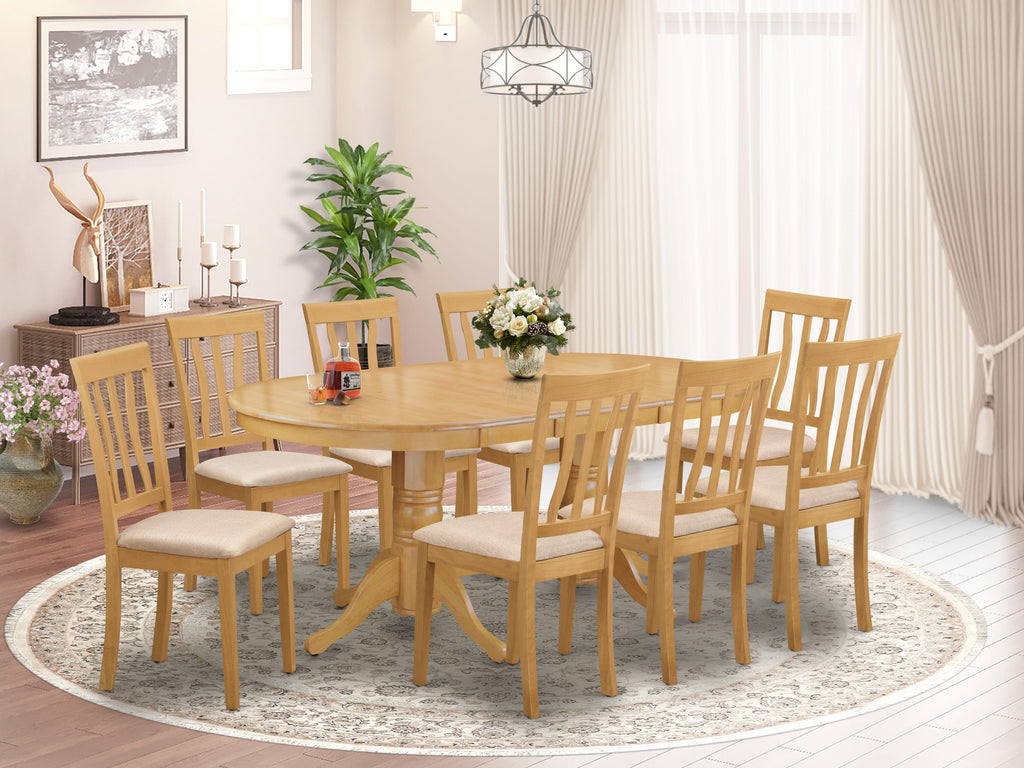 VAAN9-ZZG-C 9-Piece Dining Ensemble with Expandable Oval Table & 8 Cushioned Chairs, Oak Finish