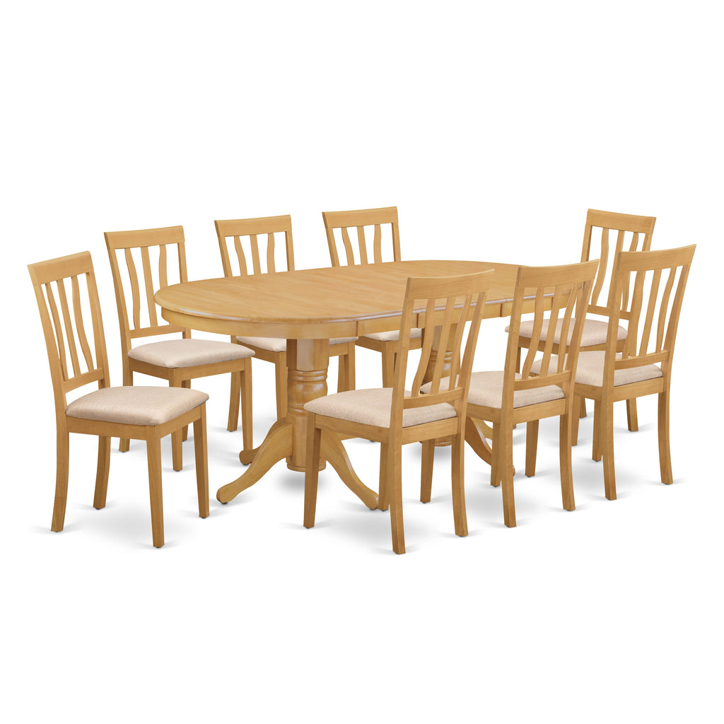 VAAN9-ZZG-C 9-Piece Dining Ensemble with Expandable Oval Table & 8 Cushioned Chairs, Oak Finish