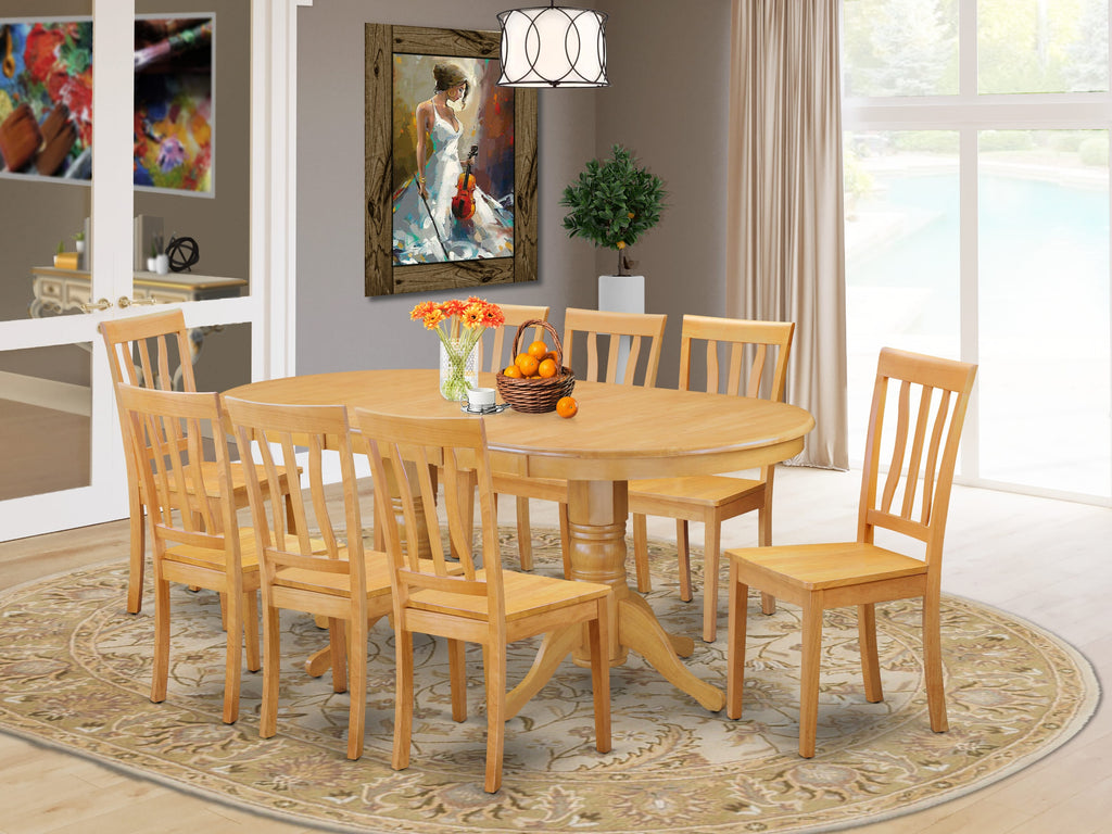 VAAN9-CRK-Y 9-Piece Dining Collection Oval Table with Leaf & Chairs, Wood Design, 40x76 Maple