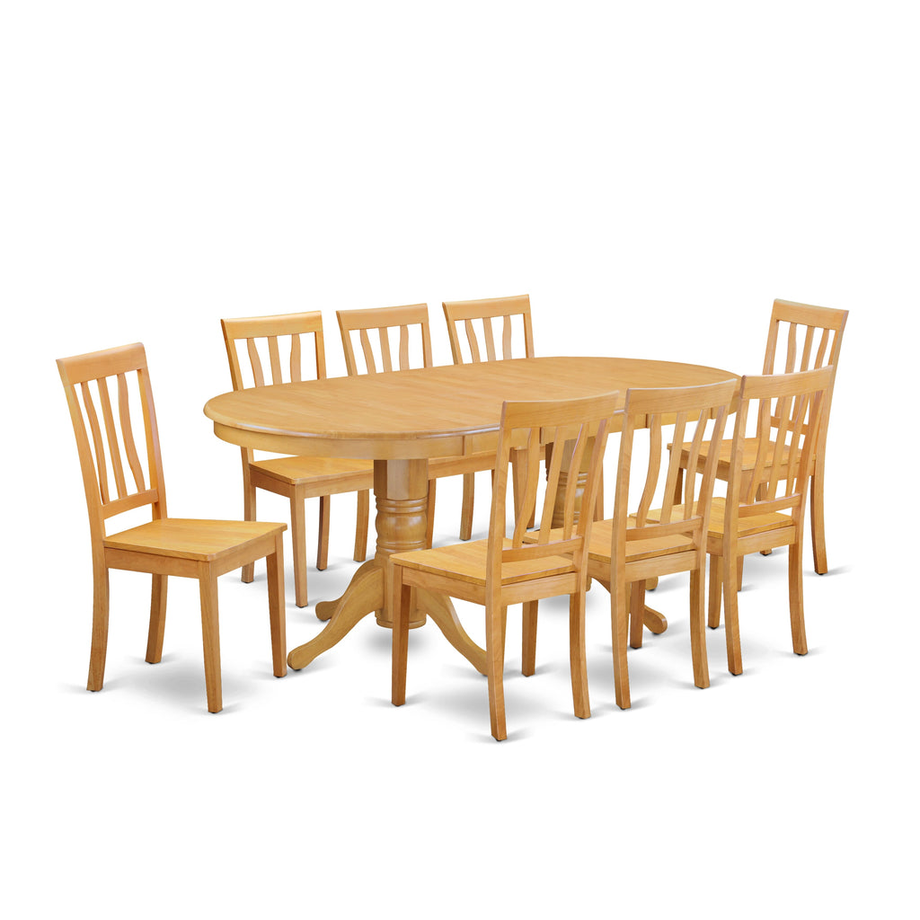 VAAN9-CRK-Y 9-Piece Dining Collection Oval Table with Leaf & Chairs, Wood Design, 40x76 Maple
