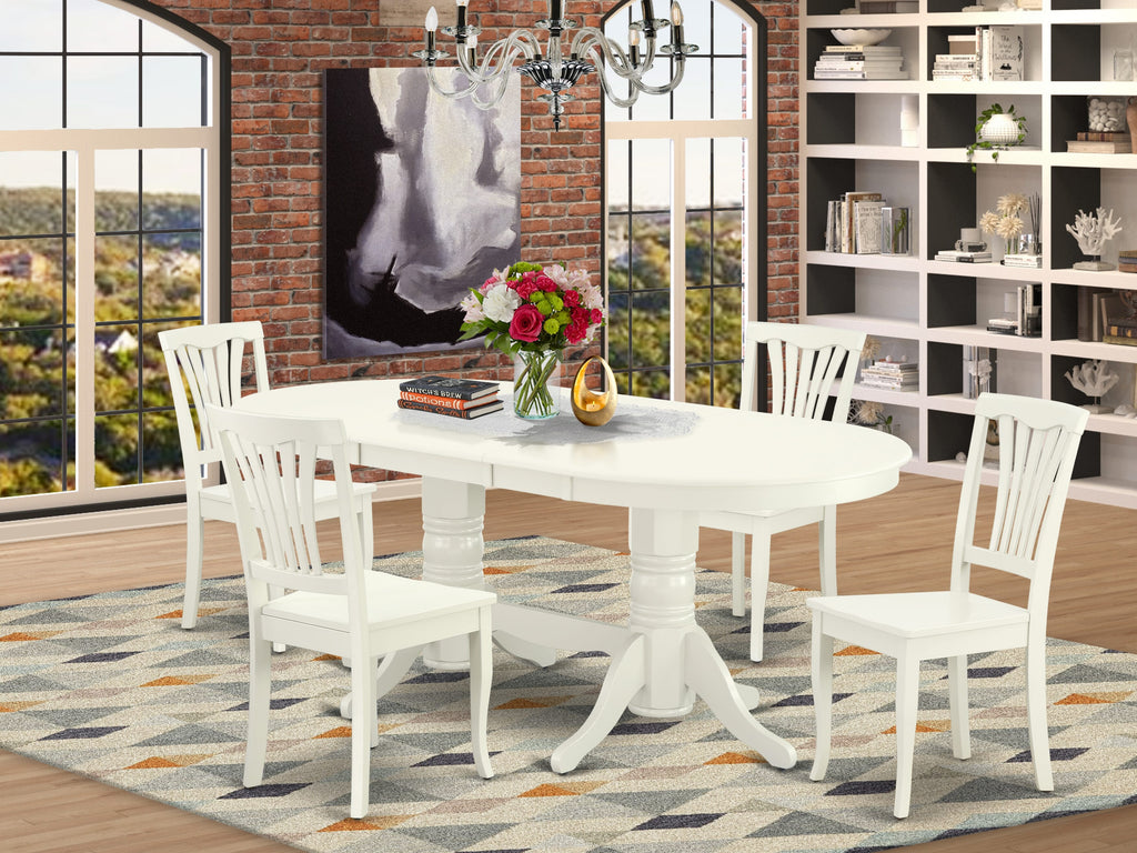 VAAV5-3LJ-E 5-Piece Dining Set with Expandable Table & 4 Chairs – Elegant White Finish