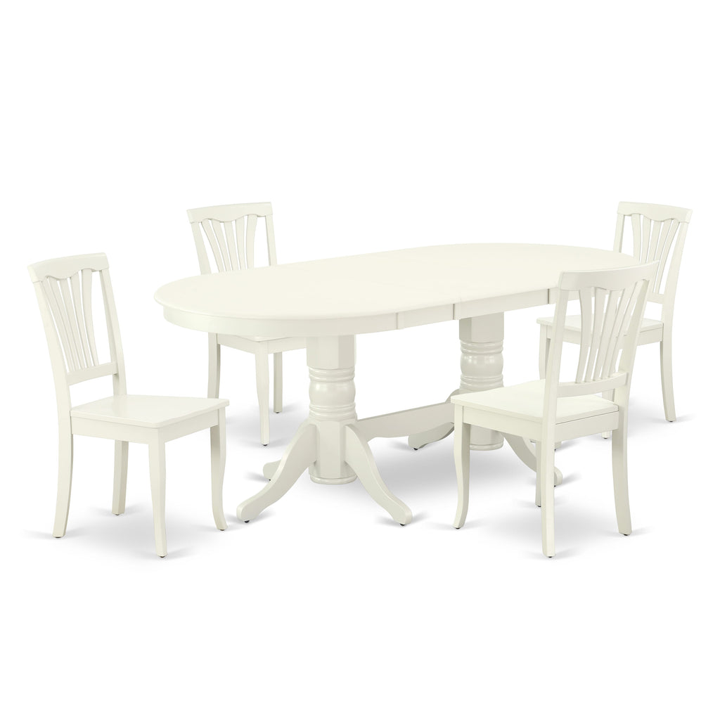 VAAV5-3LJ-E 5-Piece Dining Set with Expandable Table & 4 Chairs – Elegant White Finish