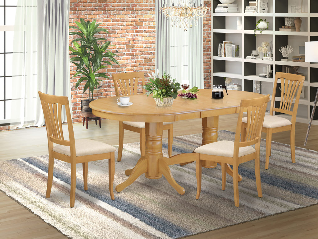 VAAV5-S3S-R Elegant 5-Piece Dining Set with Oval Table & Butterfly Extension Leaf, Includes 4 Linen Chairs in Oak Finish