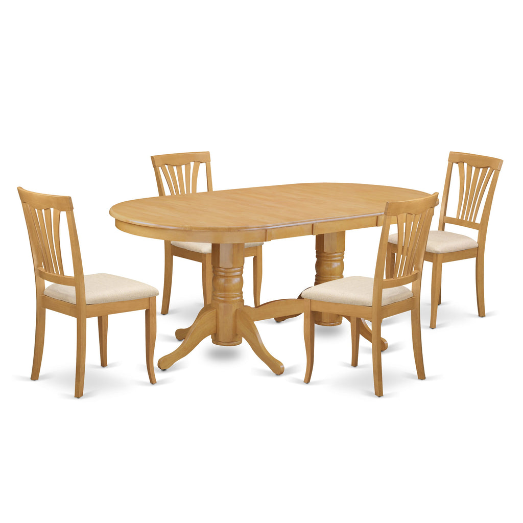 VAAV5-S3S-R Elegant 5-Piece Dining Set with Oval Table & Butterfly Extension Leaf, Includes 4 Linen Chairs in Oak Finish