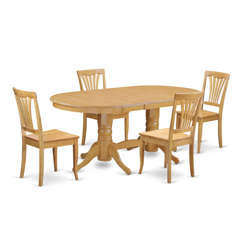 VAAV5-7ZC-N 5-Piece Dining Set with Extended Oval Table and Four Chairs, 40x76 in Oak Finish