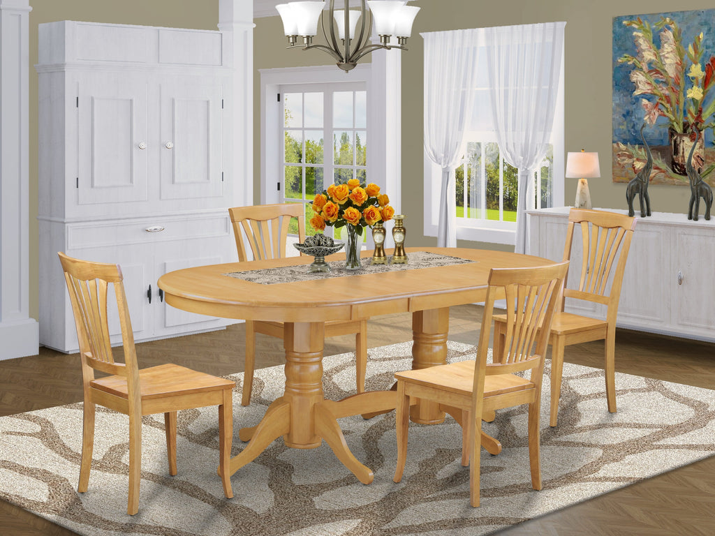 VAAV5-7ZC-N 5-Piece Dining Set with Extended Oval Table and Four Chairs, 40x76 in Oak Finish
