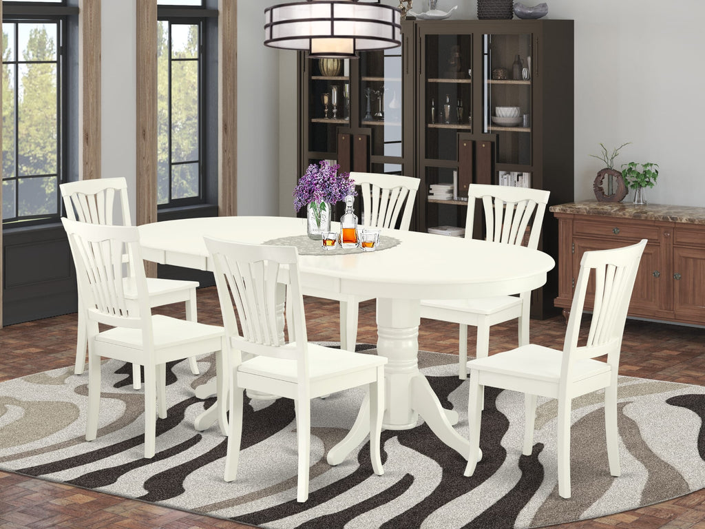 VAAV7-2LH-3 Dining Ensemble 7-Piece Set with Oval Expandable Table & 6 Chairs, 40x76, Soft White Finish