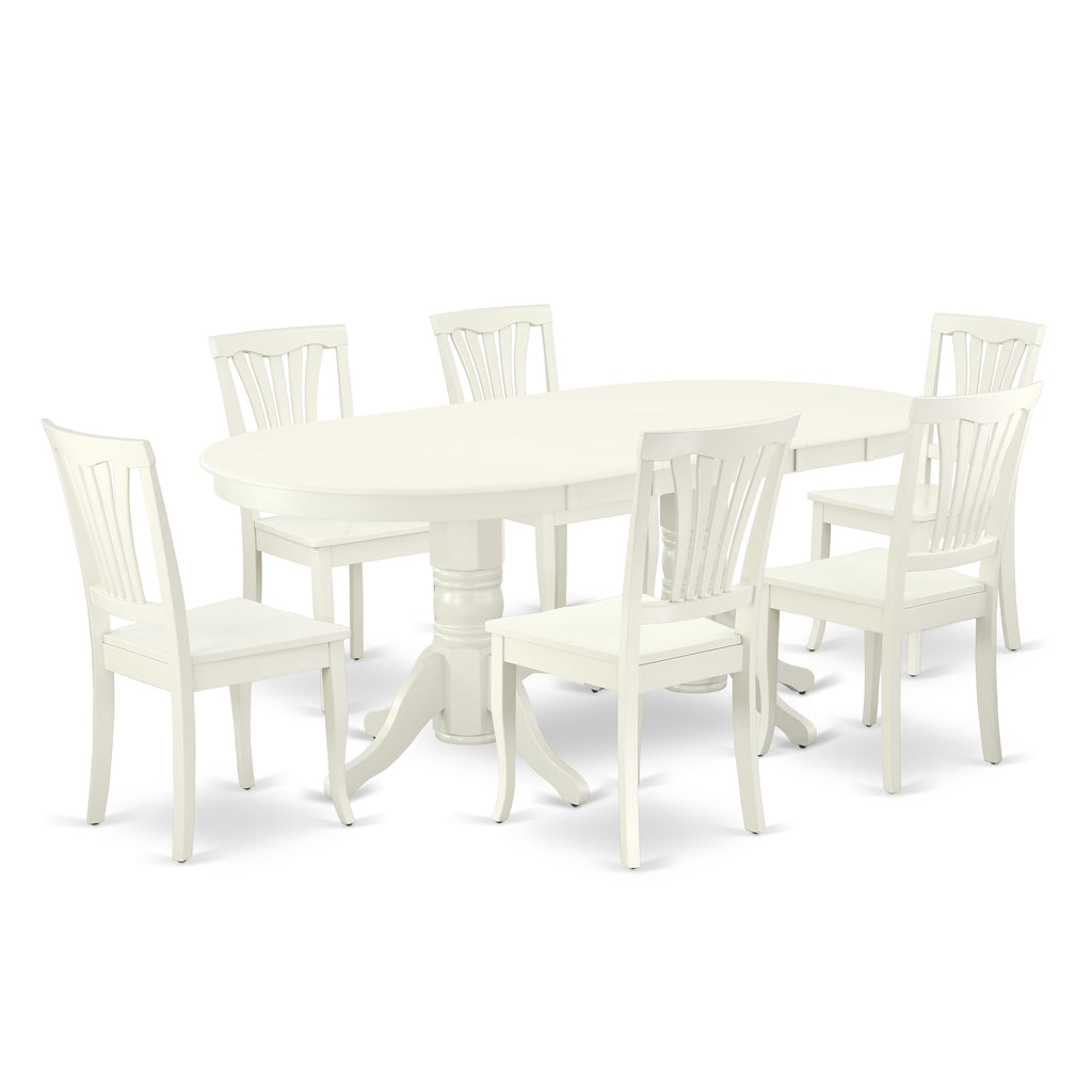 VAAV7-2LH-3 Dining Ensemble 7-Piece Set with Oval Expandable Table & 6 Chairs, 40x76, Soft White Finish